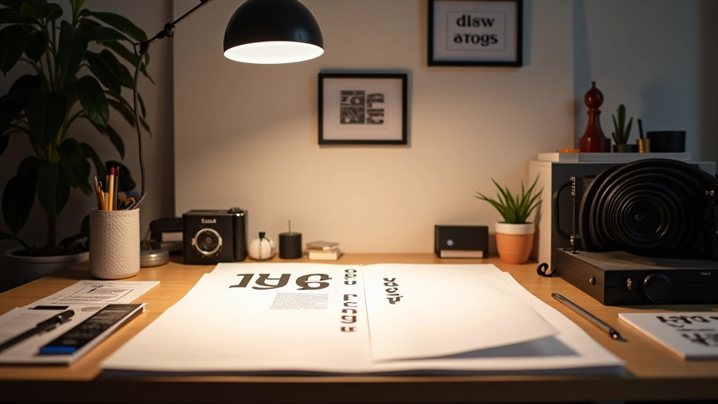 Typographisches Design-Studio mit Arbeitsplatz und Designmaterialien