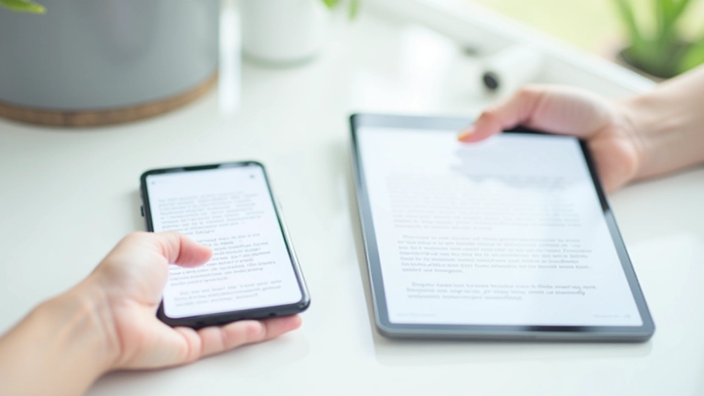 Smartphone und Tablet nebeneinander zeigen responsive Textlayout in verschiedenen Breiten