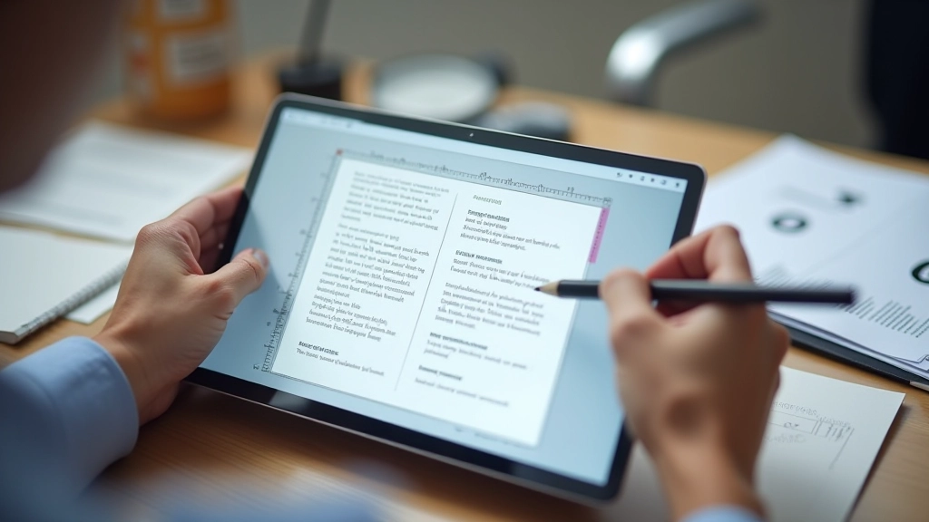 Typografische Messungen und Berechnungen auf einem Tablet mit Stift